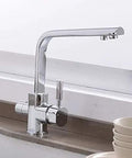 Ch Kitchen Faucet with 360° SwivelDual Handle Drinking Water Filter TapDeck Mounted Mixer with Aerator3-Way Design for Clean Water - LWX, chrome finish, sleek design, mounted on kitchen countertop.