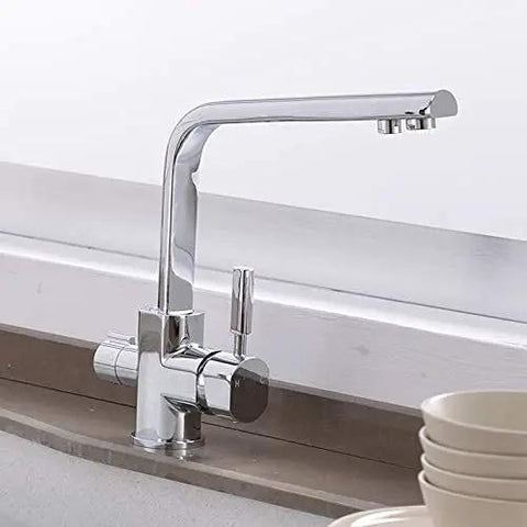 Ch Kitchen Faucet with 360° SwivelDual Handle Drinking Water Filter TapDeck Mounted Mixer with Aerator3-Way Design for Clean Water - LWX, chrome finish, sleek design, mounted on kitchen countertop.