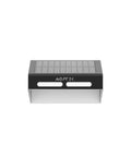 Single solar fence light from 6 pack showing LED design with warm white and RGB color glow options for outdoor use.