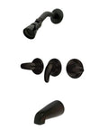 Tub And Shower Faucet With 3 Legacy Lever Handle In Oil Rubbed Bronze, Solid Brass Construction For Durability, Wall Mount Faucet
