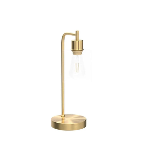 Gold Industrial Stepless Dimmable Table Lamp with Glass Shade and Brass Finish