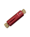 Red 10 lb drum brake residual pressure check valve with brass hex ends and directional arrow