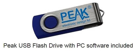 Peak USB flash drive with blue body and metallic swivel cap lying at an angle for PC software inclusion