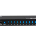 Front view of Industrial USB 3.0 Hub With 10 Ports, Heavy-Duty Metal Mountable Design, Power Adapter Included, 5Gbps SuperSpeed Splitter