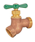 Built Tough For Backyard Jobs Smooth Operation Zero Hassle Heavy Duty Forged Brass Hose Bibb with green handle and 1/2 inch FIP.