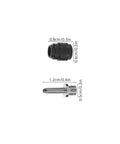 Workhorse Hydraulic Brake Insert Kit For Mountain Bikes with two aluminum fittings, black and silver, showing size dimensions.