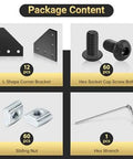Package content of the 2020 Aluminum Extrusion Corner Bracket Set with L Shape 90 Degree Connectors, 60 T Nuts, 60 Screws, and Wrench
