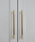 Antique Brass Cabinet Pulls 6 Pack Vintage Bronze Drawer Handles 7 1 4 Inch Center To Center installed on white cabinet doors