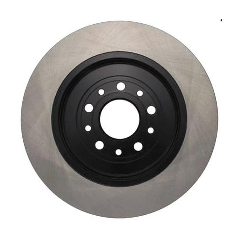 Front view of Centric Premium rear brake rotor, 120.61081; silver rotor surface with black center hub.