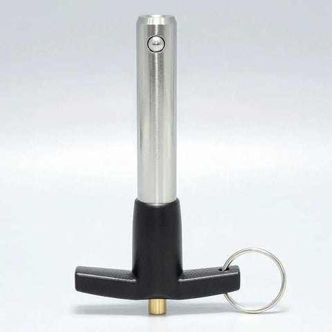 Marine Grade Stainless Steel Ball Lock Pins Quick Release Indexing Spring Positioning Safety Dowels with black handle and keyring.