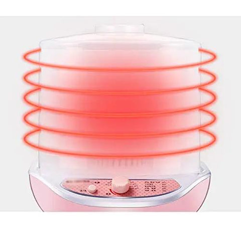 Slick Digital Food Dehydrator Featuring Five Stackable Trays Adjustable Heat Control Plus Solid Forty Eight Hour Timer with visible heat circulation.