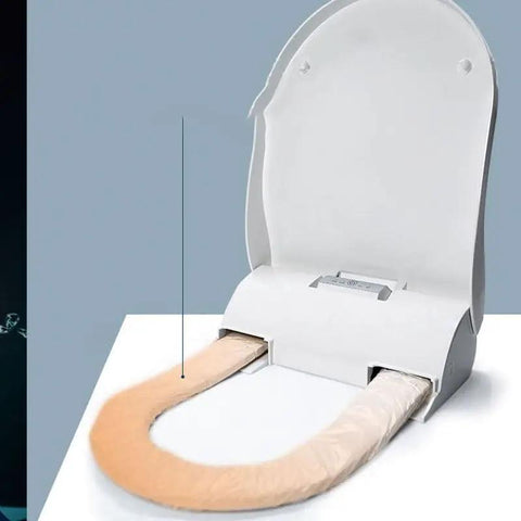 Smart Automatic Toilet Seat Cover Dispenser With Heated Roll Replacement For Modern Bathrooms Hygienic White Design, showing the heated roll mechanism.