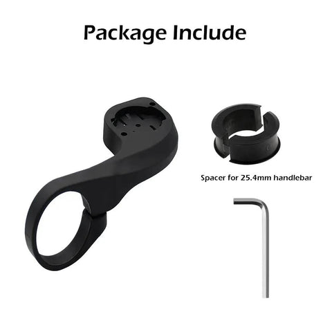 Package contents of Out Front Bike Computer Mount For Garmin Edge GPS Devices 25.4mm And 31.8mm Bar Clamp with spacer and tool.