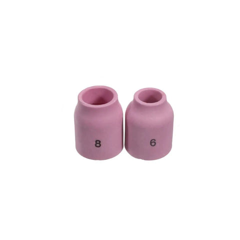 Ceramic nozzles numbered 8 and 6 from Gas Lens Collet Body Kit For TIG Welding Torches 3/32in 2.4mm, 10pc Consumables Set