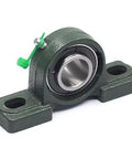 Four Pack Half Inch UCP201-8 Self Aligning Pillow Block Mounted Bearing showing cast iron housing and steel insert