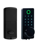 Hassle Free Biometric Smart Deadbolt Lock Delivers Snappy Fingerprint Scanning And Slick Keypad Access For Zero Drama Keyless Entry Front Door Security Upgrade, showing a sleek black design with keypad.