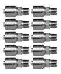1 1/4 Inch Hose To 1 1/2 Inch Male Pipe NPTF Hydraulic Crimp Fitting 10 Pack Pro Grade Connectors in silver metal finish.