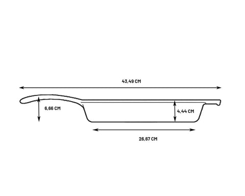 Side view dimensions of Square Cast Iron Grill Pan 10.5 Inches Preseasoned Square Skillet With Ridged Grill Surface For Burger Searing.