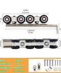Soft Close Sliding Barn Door Hardware Kit With Hidden Track showing double 8-wheel hangers and zinc alloy material