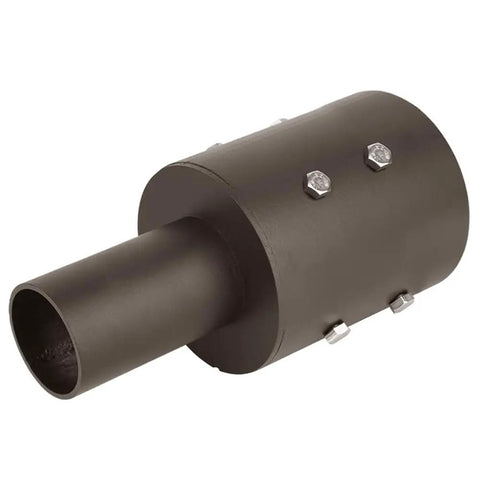 4 Inch To Two And Three Eighths Inch Round Tenon Adapter For Outdoor Lighting Poles In Bronze, Bullhorn Mount Bracket Kit With Slip Fitter Reducer For Exterior Fixtures, Heavy Duty Powdered Metal Steel Construction