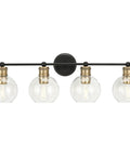 Coastal Four Light Bath Vanity Light With Clear Glass Globes In Antique Bronze Finish