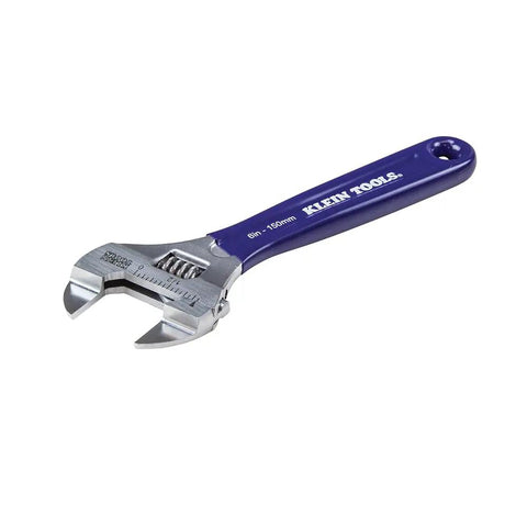 6 Inch Adjustable Wrench With Slimmer 40 Percent Jaws And A High Polish Chrome Finish, laid flat on white background