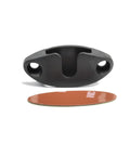 Black base of adjustable cup holder mount for handheld radios and scanners, showcasing 3.75-inch extensible bottom piece, includes adhesive pad.