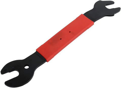 Double Sided Bicycle Pedal Wrench Set 15mm 16mm 17mm For Quick Pedal Removal Pro Grade Bike Wrench, red handle, durable steel.