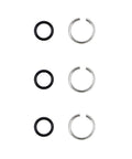 Three Pack 3/8 Inch Square Drive Impact Retaining Rings With O Ring For DeWalt Type Cordless Impact Wrenches Replacement Kit OEM Grade Socket Retainers For A Secure Fit And Ready To Tackle Any Job displayed in rows against white background
