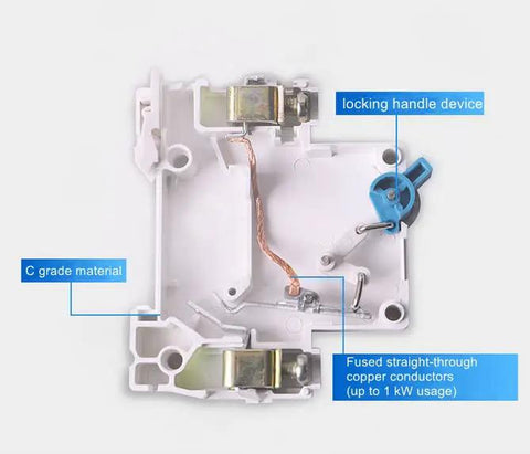Interior view of 1A Miniature Circuit Breaker For Low Voltage Systems, 230 to 400V, 1 Pole Din Rail Mount DZ47-63 C1, 4000A Breaking Capacity