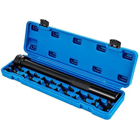 Inner tie rod tool kit, front view, in blue case; 13-piece set with 1/2 in drive and crowfoot adapters