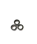 Three Miniature Deep Groove Ball Bearing 5x11x4 mm MR115 2RS shown with rubber seals, ideal for precision machinery and RC models.