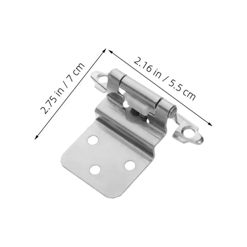 No Slam Soft Close Frameless Inset Cabinet Hinges 4 Pack showing size dimensions in silver iron