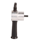Side view of Dual Head 160A Metal Nibbler Drill Attachment With 360 Degree Rotating Heads for cutting metal sheets.