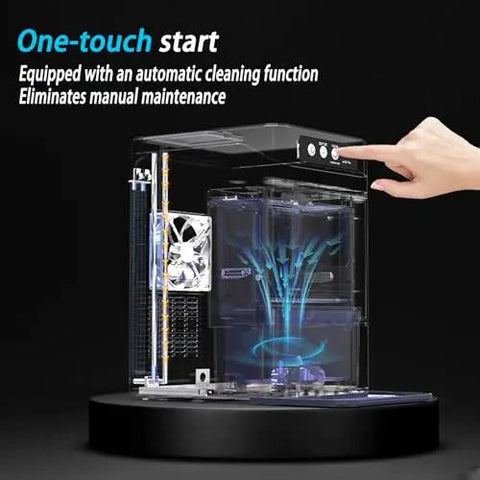Portable Stainless Steel Countertop Ice Machine Makes Soft Nugget Ice Fast Self Cleaning One Touch Operation with automatic cleaning feature.