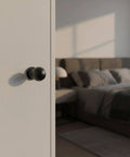 10 Pack Matte Black Cabinet Knobs For Kitchen Cabinets Round Ball Pulls With Single Hole Design Zinc Alloy Hardware installed on cabinet