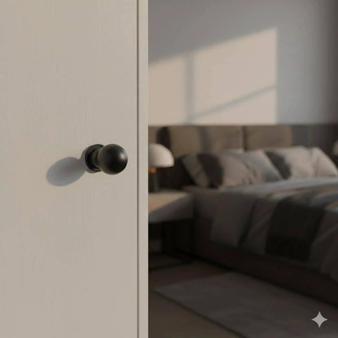 10 Pack Matte Black Cabinet Knobs For Kitchen Cabinets Round Ball Pulls With Single Hole Design Zinc Alloy Hardware installed on cabinet
