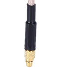 Close-up of High Gain 5.8GHz RHCP Antenna Tube for FPV Racing Drones MMCX Straight, gold connector, 63mm black tube.