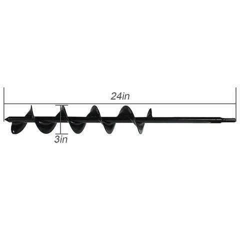 Heavy Duty 3 Inch Wide 24 Inch Long Metal Earth Auger Drill Bit For Garden Planting And Planter Boxes with dimensions