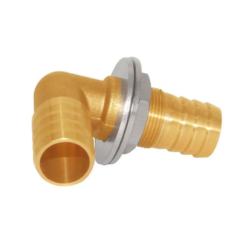 Side view of Two Pack Brass 90 Degree Barb Bulkhead Fittings For Three Quarter Inch OD Hose Barb Bulkhead Couplings Tank Connector