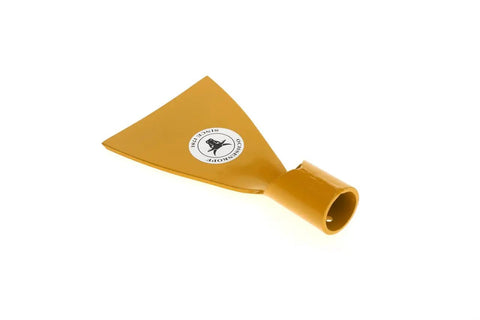 Knockout Pro Grade Bark Spud Real Deal Slick Ergonomic Grip with yellow steel blade for garden soil loosening.