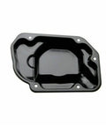 Straight Up Heavy Duty Gearbox Oil Pan Replacement For Automatic Transmissions Featuring Bulletproof Steel Construction Exact Oem Fitment And Rock Solid Everyday Driving Reliability 02T301211B, black steel pan view.