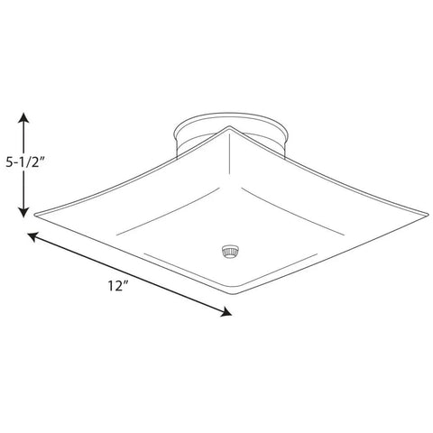 Diagram of square glass close-to-ceiling light fixture with 12 inch diameter and 5.5 inch height in white, modern ceiling light.