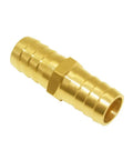 Three Pack Solid Brass 5/8 Inch Hose Repair Connectors With Stainless Steel Clamps, front view of brass connector