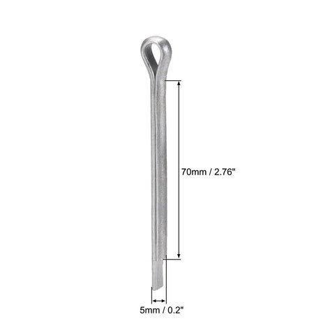 Split Cotter Pin 5mm By 70mm Carbon Steel Zinc Plated 2 Prongs Fastener Clip side view