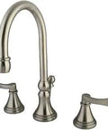 NuFrench Widespread Lavatory Faucet With Brass Pop Up In Brushed Nickel Dope Sleek Look Solid Brass Construction