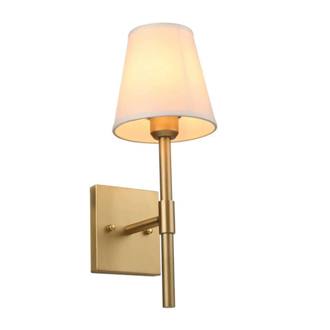 Set Of 2 Hardwired Wall Sconces With White Fabric Shade, Brass Finish Bases, Cloth Wall Mount Lighting For Living Room