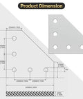 Dimensions of L-shape joint plate from 12 Set Corner Bracket Kit For 20x20mm Aluminum Extrusion Profiles, showing measurements and hole placement