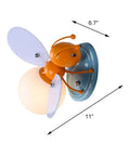 Bee Shaped Kids Wall Light With Glass Shade Cute Sconce For Girls And Boys Bedroom Hardwired Night Light UL Listed Socket