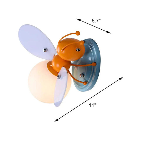Bee Shaped Kids Wall Light With Glass Shade Cute Sconce For Girls And Boys Bedroom Hardwired Night Light UL Listed Socket
